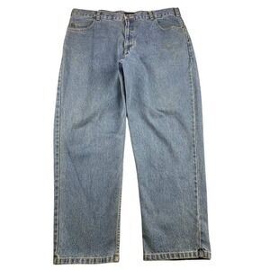 Harbor Bay Jeans Men 44x32 Blue Denim 100% Cotton Straight Relaxed Fit Zip Fly